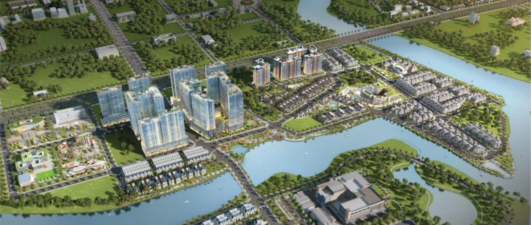 The Gladia 全區鳥瞰:Gladia Heights 與河畔別墅(開發商示意圖)