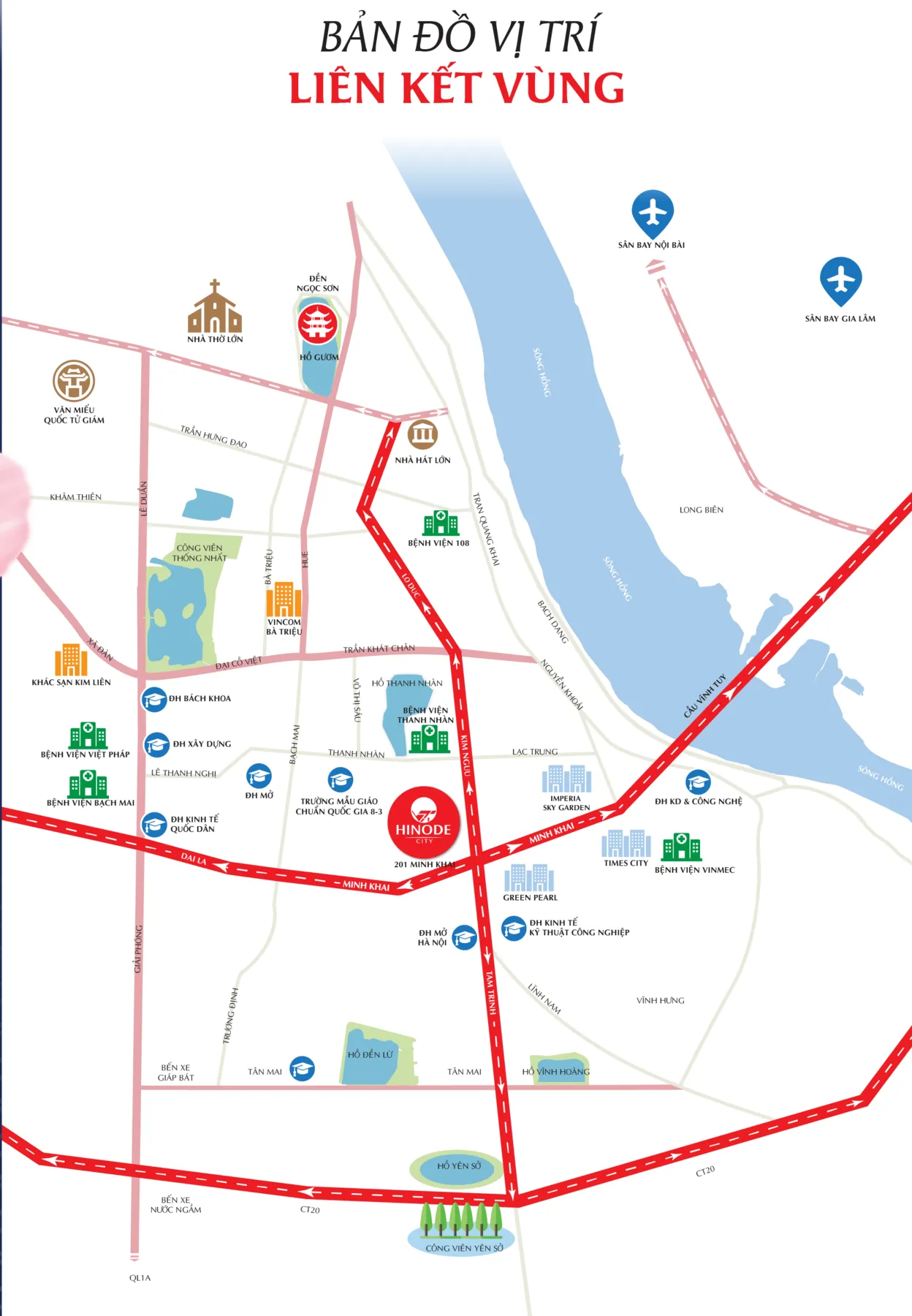 Hinode City 區位圖：河內明開路 201 號，鄰近永綏橋與還劍湖