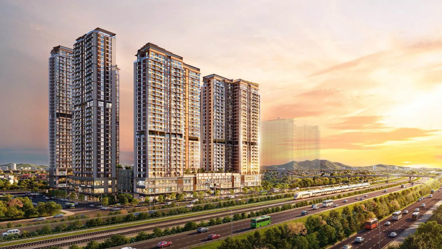 Imperia Sky Park 大樓群與升龍大道夕陽（開發商示意圖）