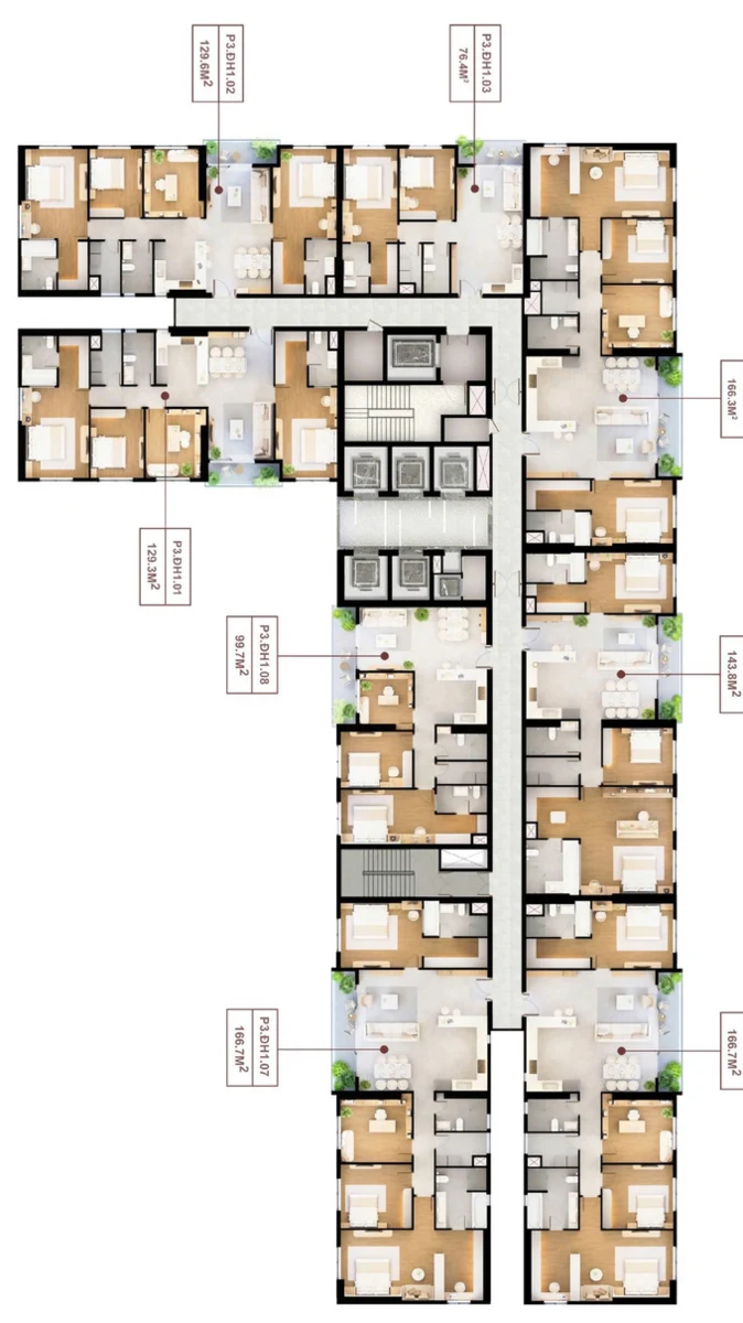 Mỹ Đình Pearl 3 棟標準層平面圖，每層 8 戶（型錄）