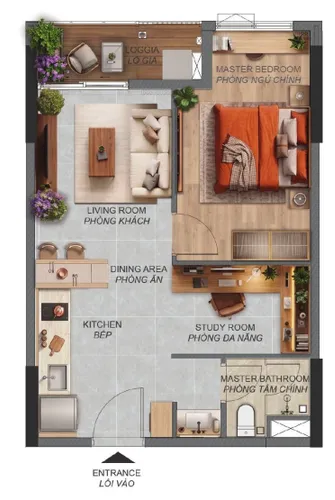 Norton Park 1 房+ A1.1a 戶型圖：使用面積 46.57 ㎡