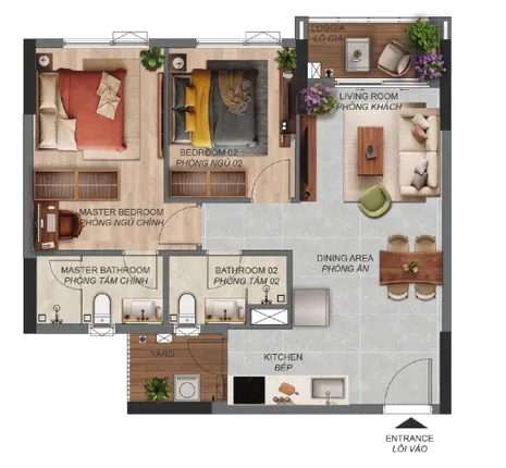 Norton Park 2 房 B1.3a 戶型圖：使用面積 66.80 ㎡