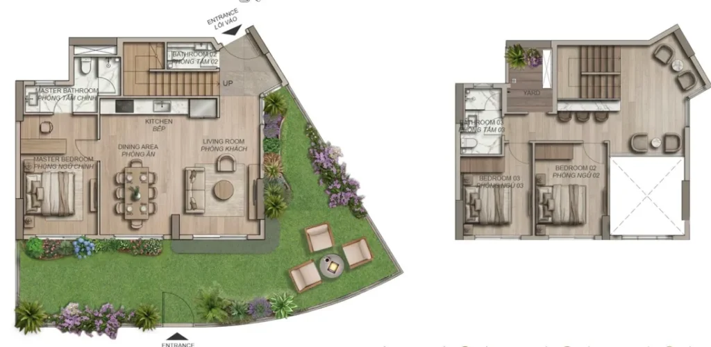 Norton Park 複式 3 房 D1.1c 戶型圖：兩層使用面積 128.96 ㎡