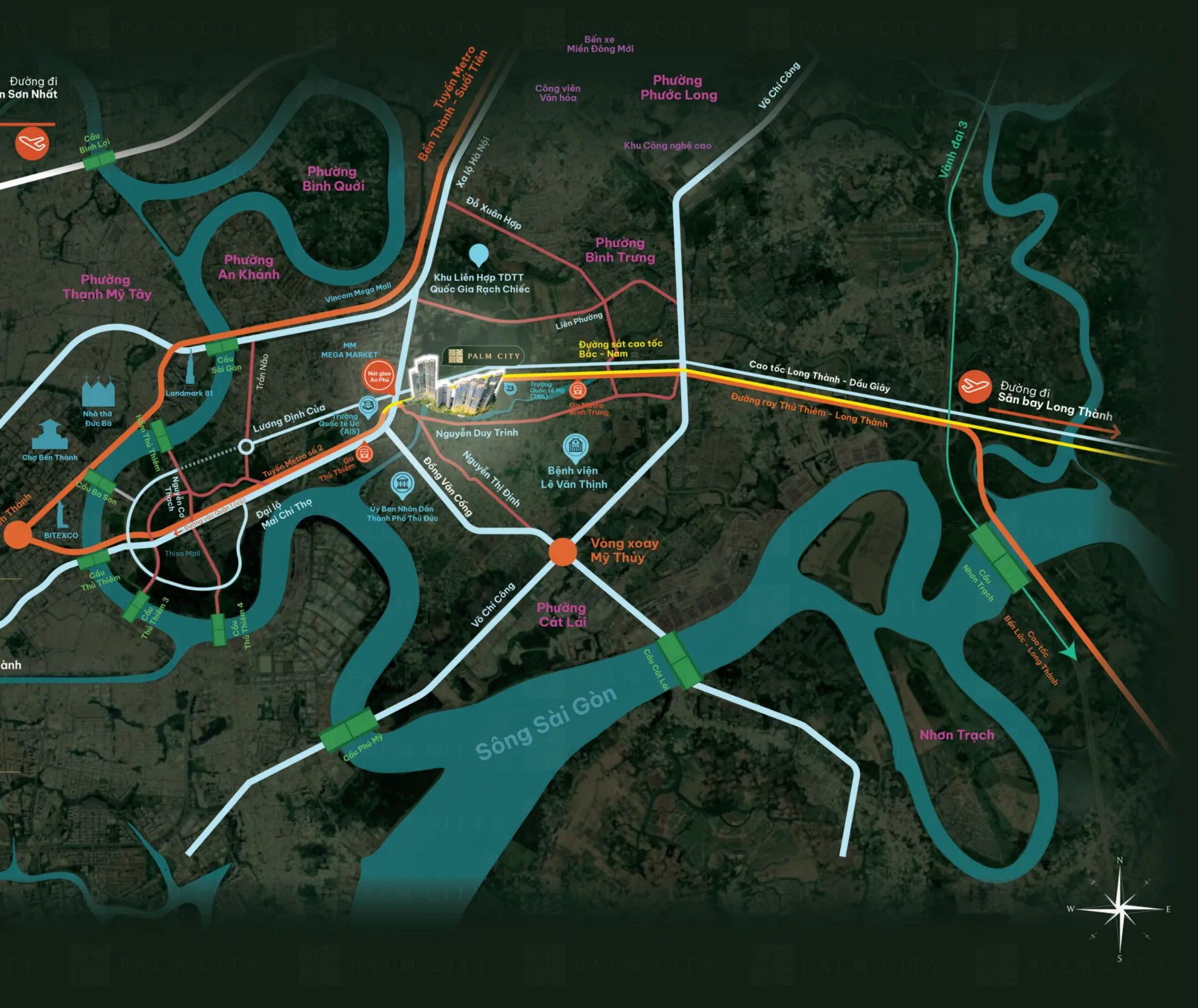 Palm River 區位圖：胡志明 Bình Trưng 坊 Palm City，鄰近Long Thành–Dầu Giây 高速公路