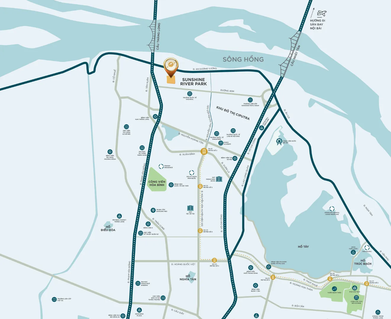 Sunshine River Park 區位圖：河內西湖西 An Dương Vương 路，鄰 Ciputra 與紅河